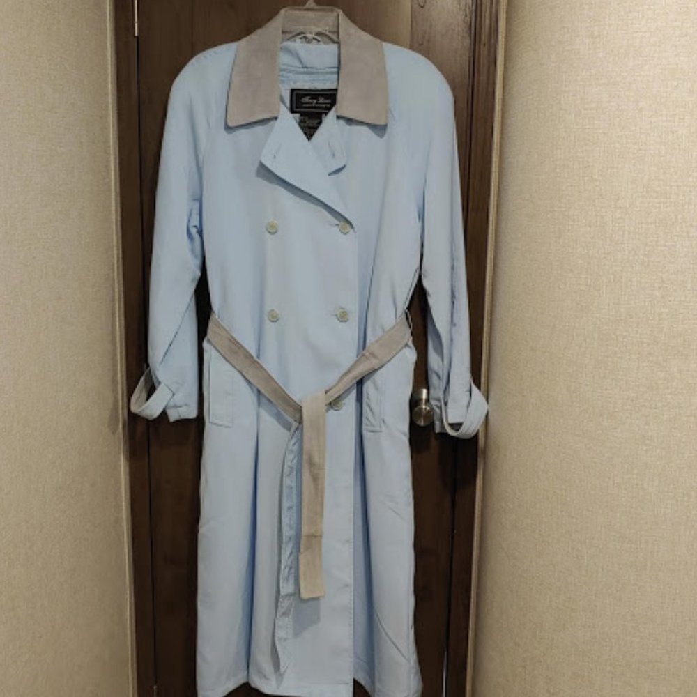 Terry Lewis Baby Blue Trench Coat w/ Leath…